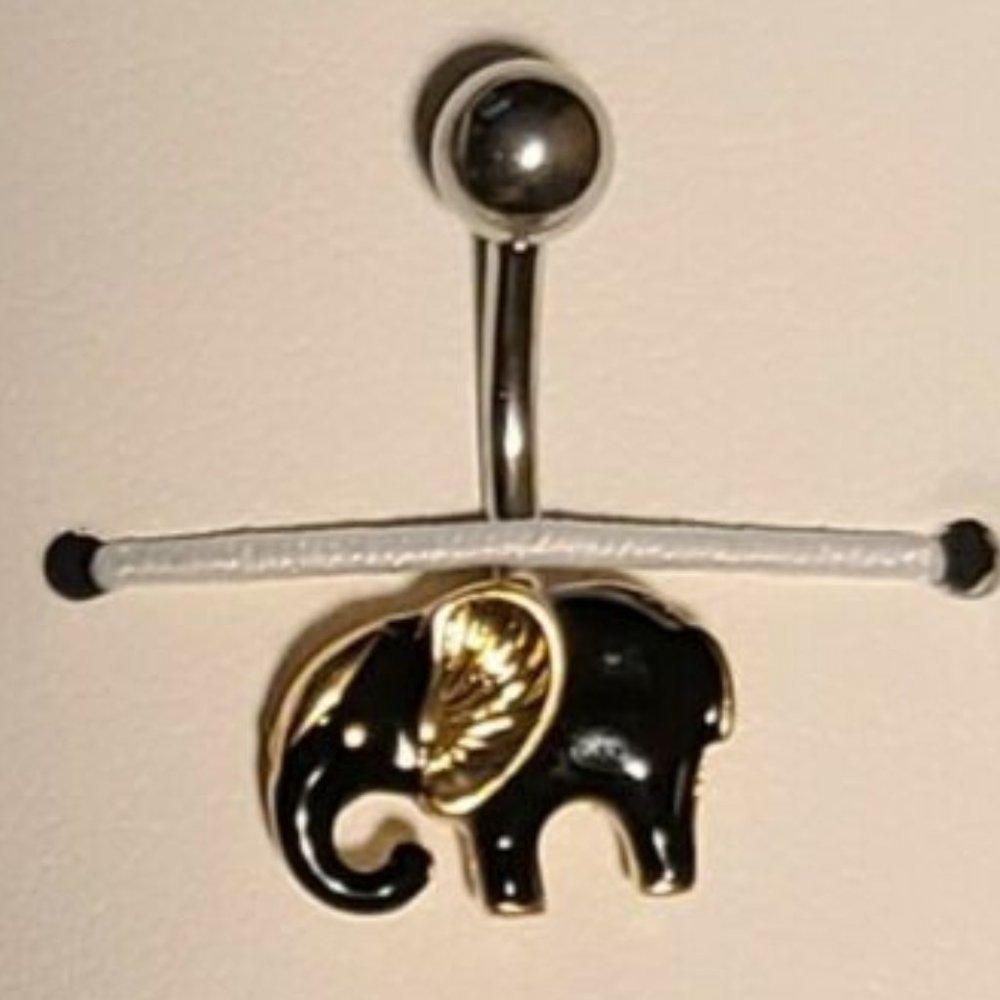 Gold And Black Elephant 316L Surgical Steel Belly Button Navel Ring